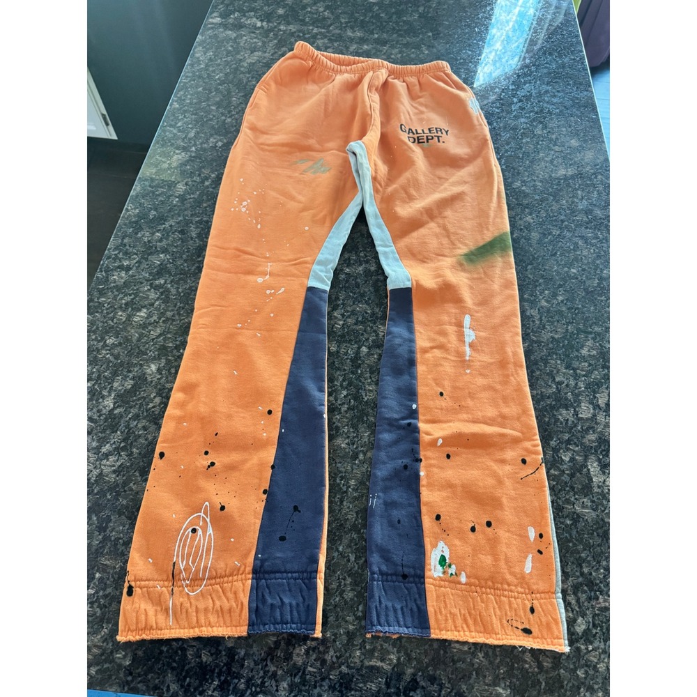Gallery Dept Flare Sweatpants Orange Paint Splatter Josue Thomas Mens Large L - Picture 1 of 16